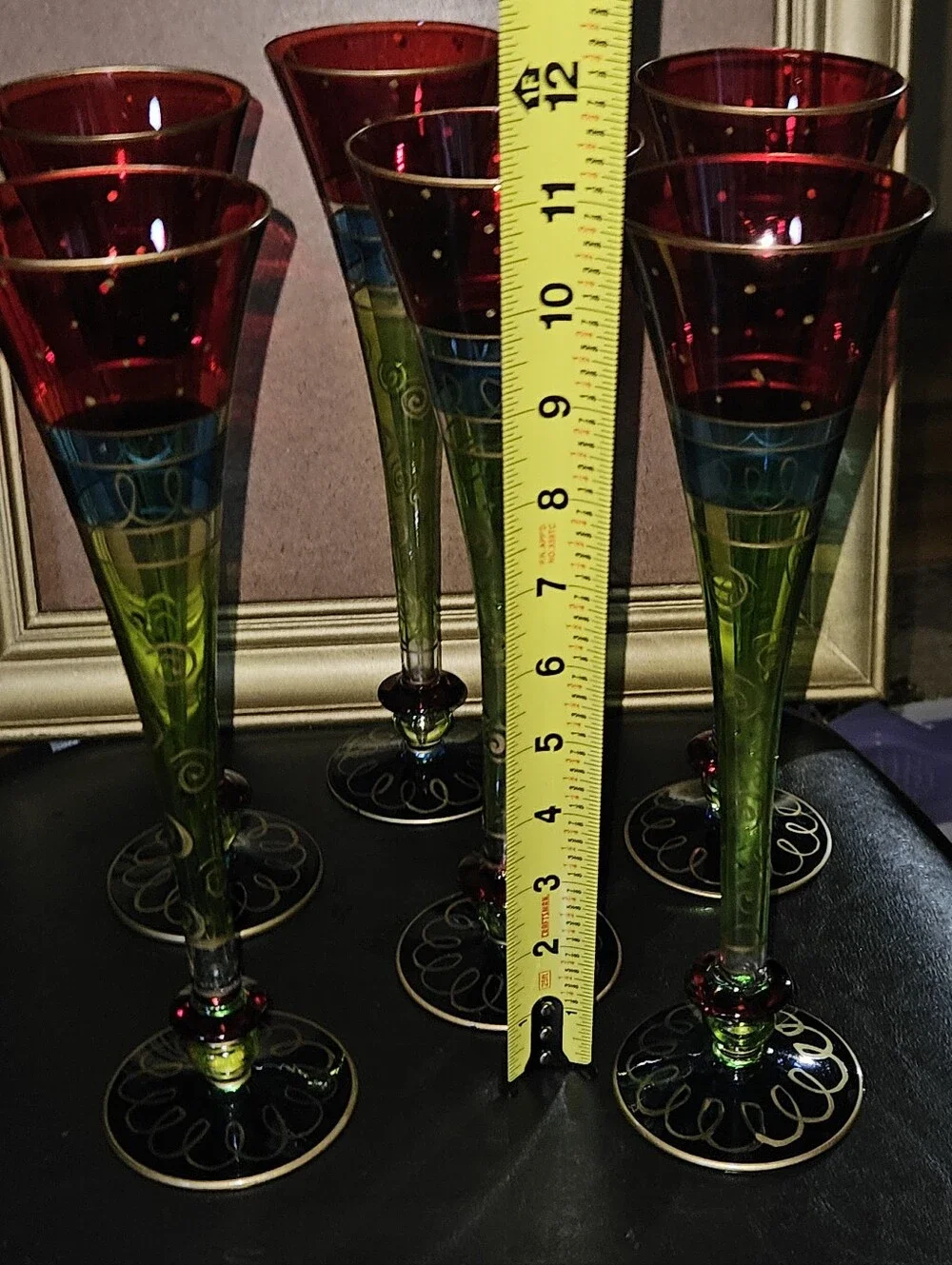 Vintage Pier 1 Set of 6 Hand Painted Colorful Champaign Glasses